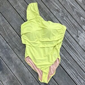 NEW J Crew Swim Suit Plus Size 22 Ruched One Shoulder One Piece Neon Yellow